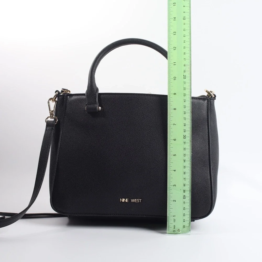 Nine West Black Pebbled Satchel Crossbody Bag Gold Hardware - Picture 4 of 7